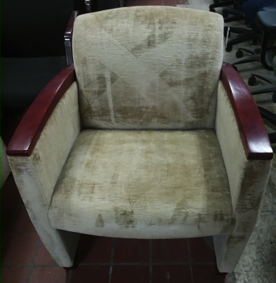 Large Upholstered Chair with Wooden Arms